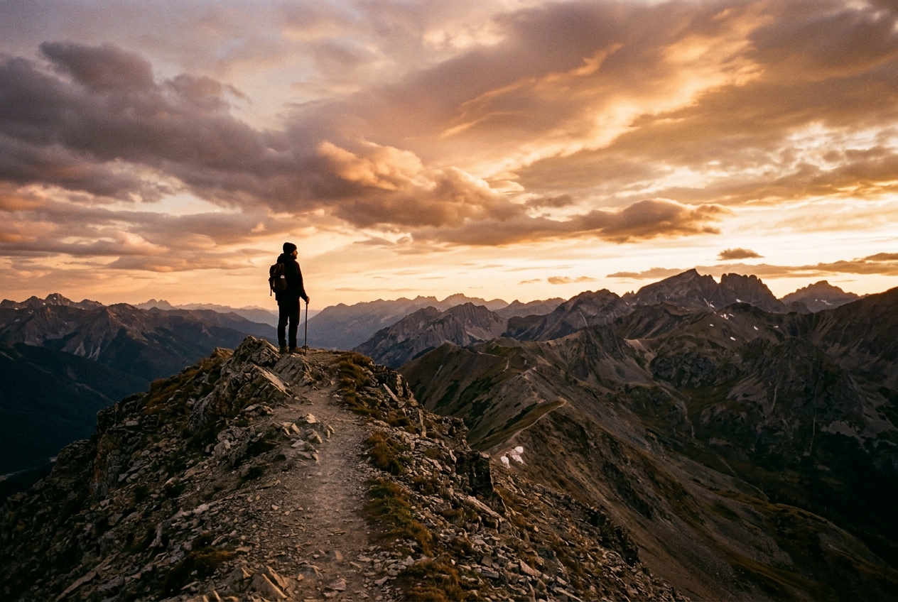 Demo frame: figure on a mountain ridge